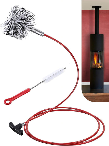 Feekoon Pellet Stove Cleaning Kit, 10 FT Flexible Steel Rod with 3" Brush Head, Flue Detail Cleaner, Pellet Stove Accessories for Vent Pipes Cleaning - Reduce Buildup & Improve Airflow