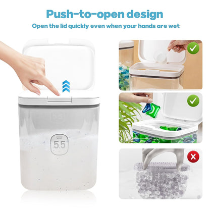 5.5L Laundry Detergent Dispenser with One-Press Lid Laundry Powder Container for Laundry Room Organization & Storage Pod and Airtight Dishwasher Pod Holder for Bead Powder, 1 Pack