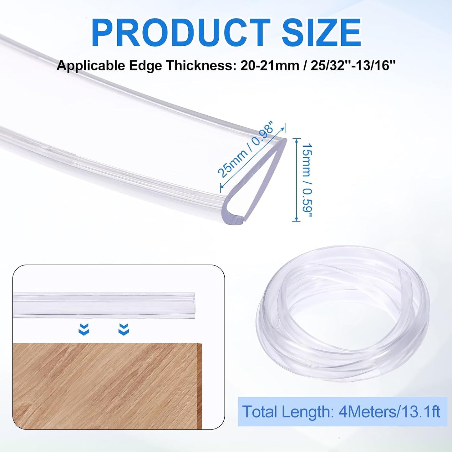 uxcell Clear Edge Trim, 13.1Ft Silicone U Channel Edge Protector, Edges Guards Fits 1/32"-3/32" for Car Doors Sheet Metal Parts (3/16" W x 3/8" H)