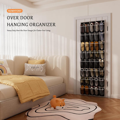 homyfort Over the Door Shoe Organizer, Hanging Shoe Rack Storage Holder with 24 Large Pockets for Closet Door, Men Women Kids Shoes, Cruise (Black)