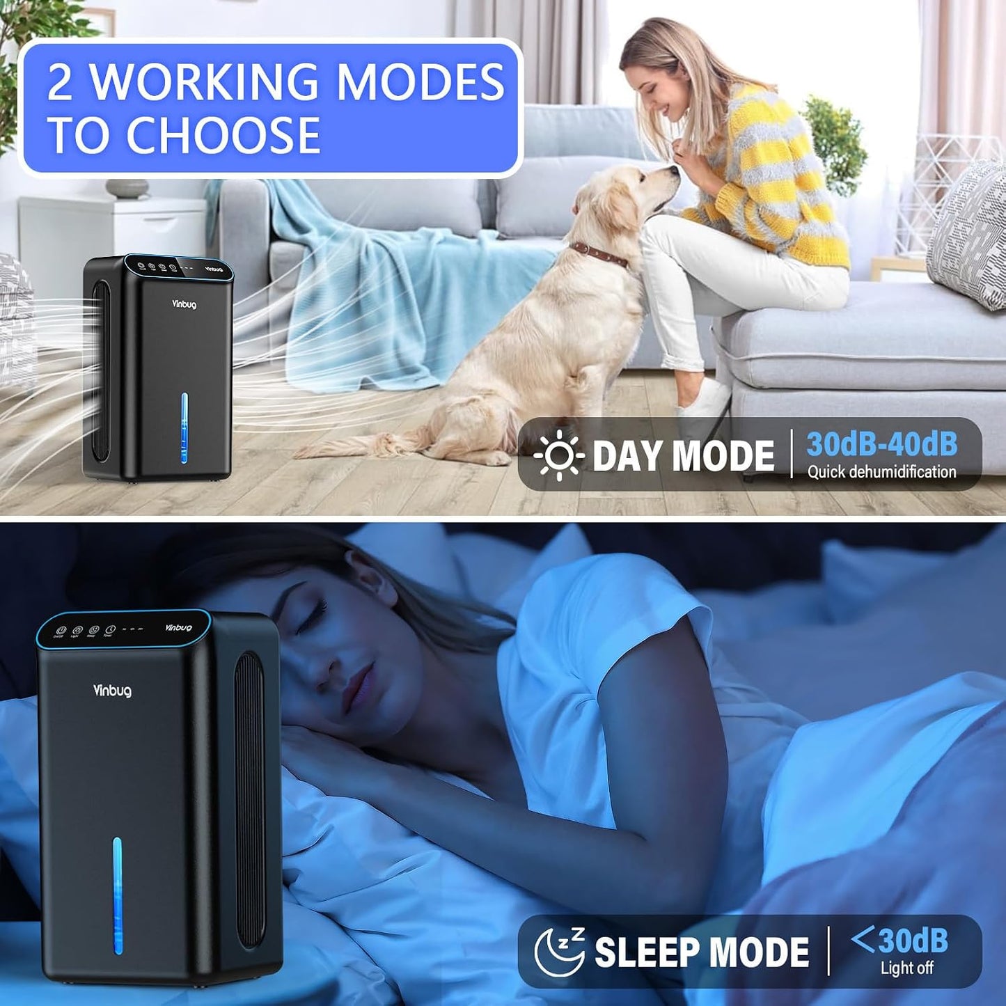 Dehumidifier for Home (98 OZ, 1000 sq ft), Small Quiet Dehumidifiers with Drain Hose, Auto Shut-Off, Sleep Mode, 3 Timer Modes, for Bedroom, Bathroom, Basement (CT6-Deep Black)