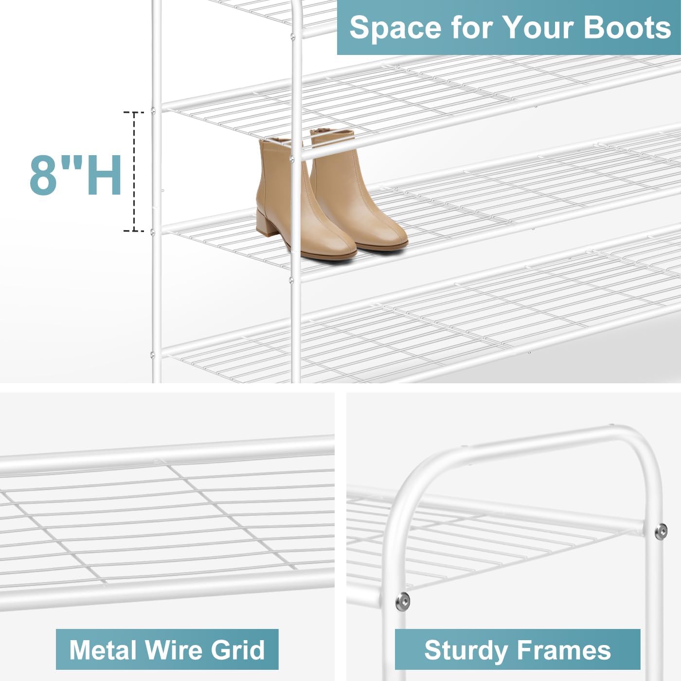 AOODA Long 3 Tier Metal Shoe Rack for Closet Wide Stackable Shoe Storage Organizer for Entryway, Bedroom, Floor, 24-Pairs Men Sneakers Shoe Shelf with Wire Grid, Black