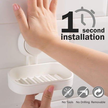 HOME&I Suction Cup Soap Dish Holder for Shower, Dual-Layer Self-Draining Bar Soap Holder, No-Drill Removable Wall Mount Soap Tray for Tile, Glass, Bathroom & Kitchen Sink