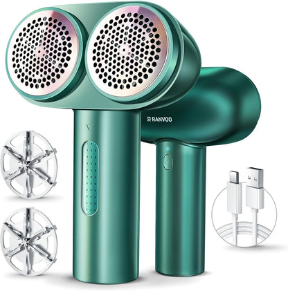 [1s 100% Fabric Renewal] [Smart Cloth Care] RANVOO Professional Fabric Shaver, Dual-Head Electric Rechargeable Lint Remover Fuzz/Pill for Sweater, Clothes & Furniture, Couch & Sofa, Pet Hair