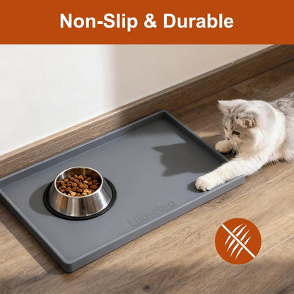 ukeetap Extra Thick Silicone Mat Waterproof with Raised Edge 19” x 12”, BPA Free Non-Slip Dog & Cat Food Mat, Feeding Mat for Food and Water Bowls, Spill Proof Mat to Protect Floors, Black