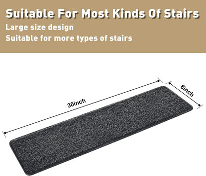 PURE ERA Carpet Stair Treads Tape Free Non Slip Indoor Stair Carpet Stair Protectors Pet-Friendly Non-Slip Skid Resistant Washable Reusable 8" x 30"(2 Pieces,Black)