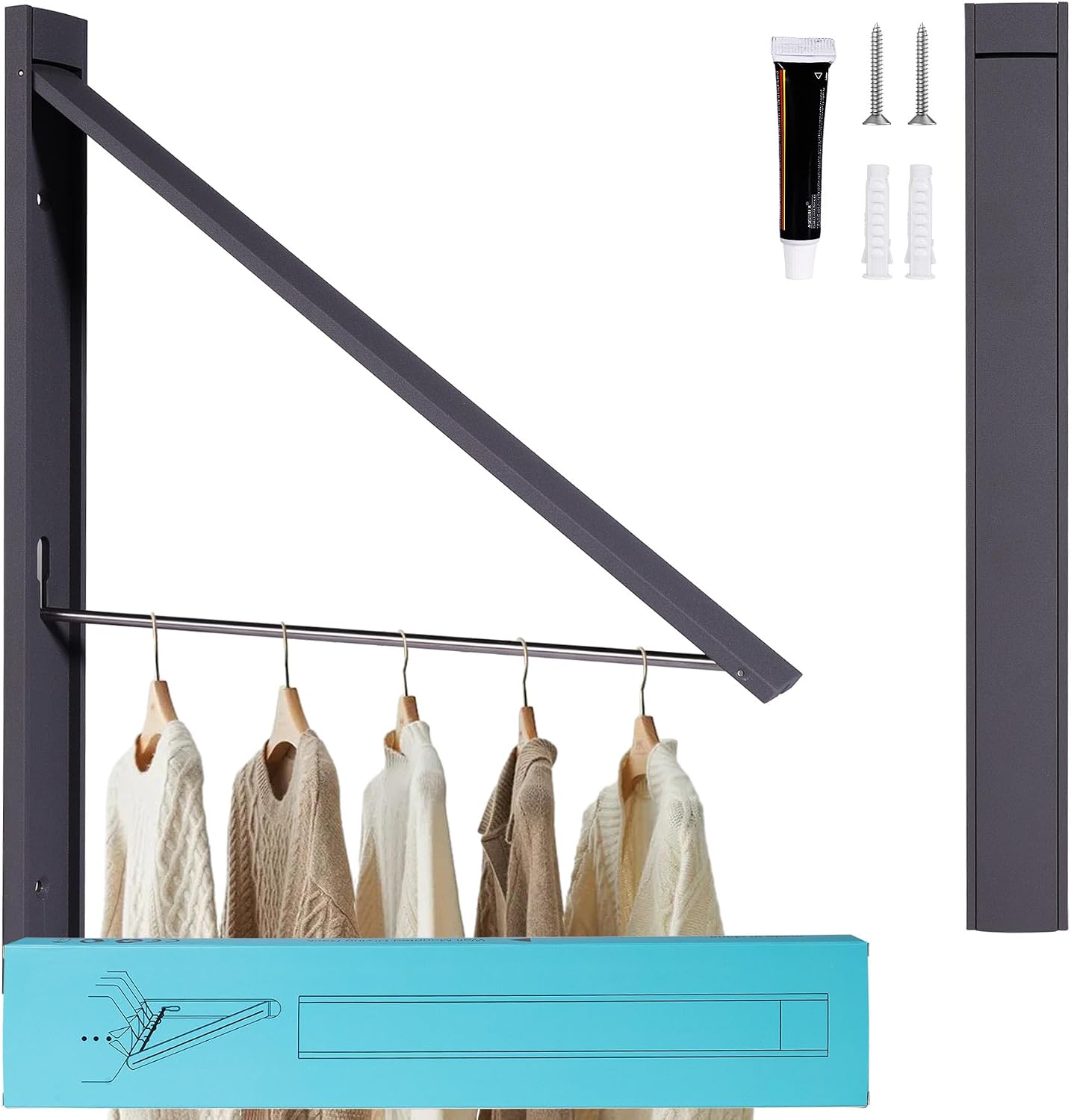 Ithywat Retractable Clothes Drying Rack，Space Saver Wall Mounted Folding Hanger for Laundry Room, Closet Storage Organization, Easy Installation Aluminum Dryer White