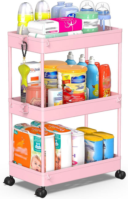 SPACEKEEPER 5-Tier Rolling Cart, Bathroom Storage Organizer Utility Cart, Mobile Shelving Unit Slide Out Shelves for Kitchen Living Room Laundry Room & Dressers, Black