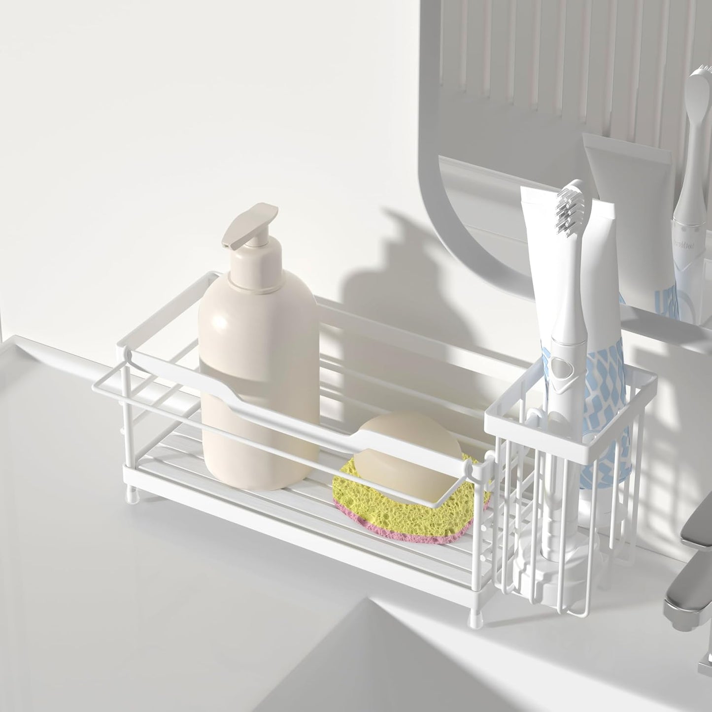 Sponge Holder for Kitchen Sink,Sink Caddy Organizer With Stone Drying Tray, Stainless Steel Kitchen Countertop Organizer for Sponge Soap Dispenser Black
