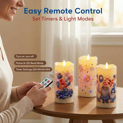 Eywamage Fiber Optic Flameless Pillar Candles with Remote, Floral Butterfly Spring LED Candles Flickering Home Decor Gift Set of 3