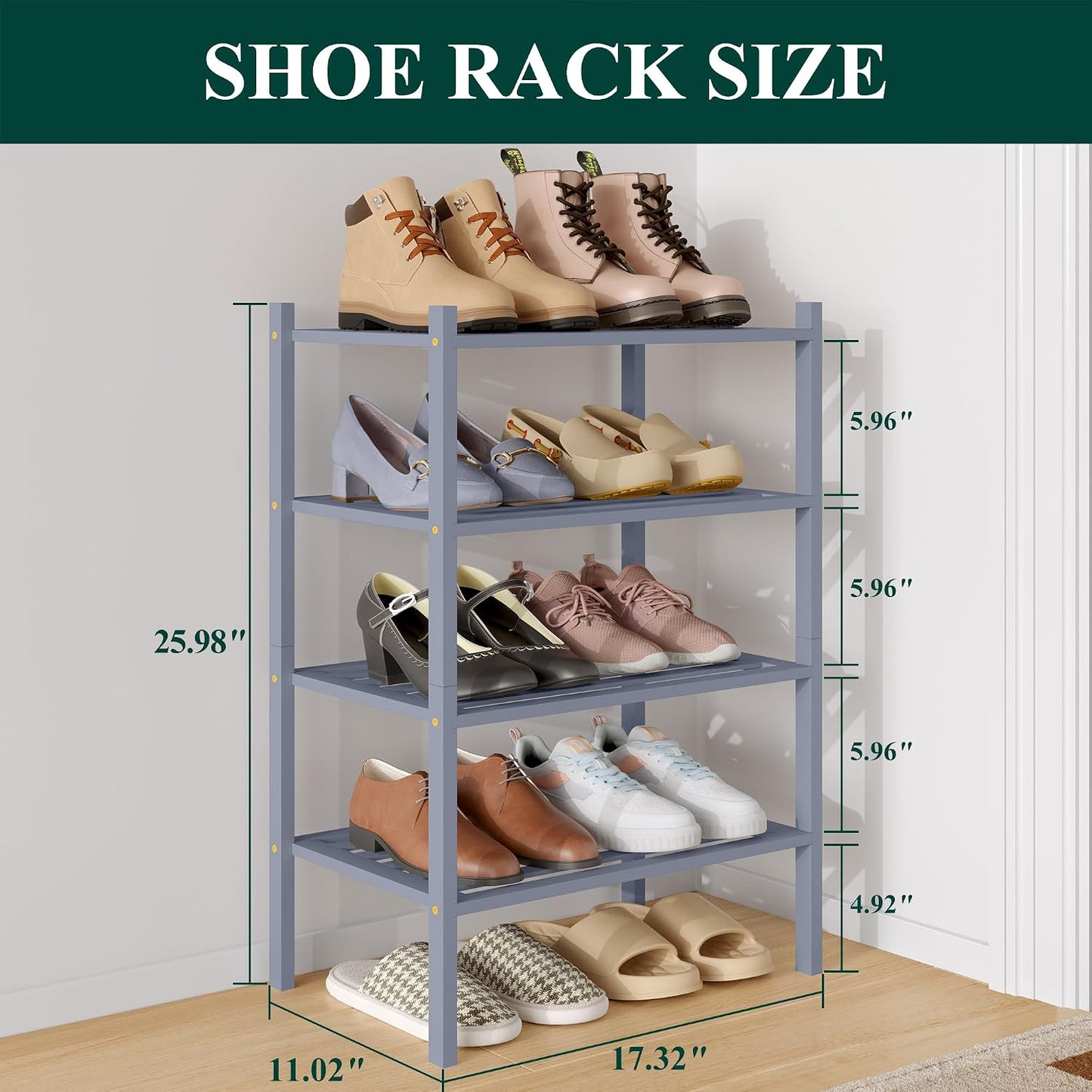 Smiry Bamboo Shoe Rack, 3 Tier Free Standing Wooden Shoe Organizer, Stackable Wood Shoe Storage Shelf for Closet, Entryway, 5 Horizontal Slats, 26.8"x11"x18.3", Natural
