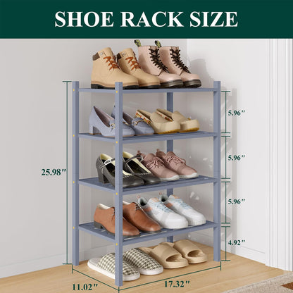 Smiry Bamboo Shoe Rack, 3 Tier Free Standing Wooden Shoe Organizer, Stackable Wood Shoe Storage Shelf for Closet, Entryway, 5 Horizontal Slats, 26.8"x11"x18.3", Natural