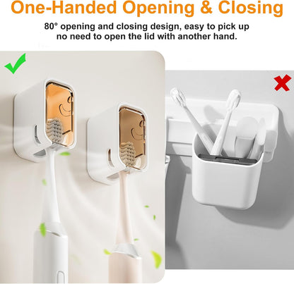 2 Pcs Toothbrush Holders for Bathroom【Upgrade Single Slot Design】 Toothbrush Holder Wall Mounted with Cover, Self-Adhesive Tooth Brush Storage Organizer for Family and Travel(2, Brown)