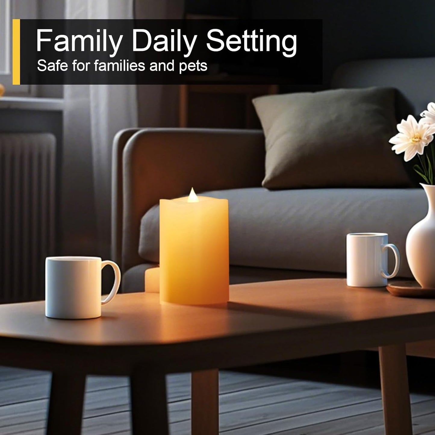 3x3 Flameless Candles with Remote Set of 2, 3 inch Battery Candles Flickering with Timer, LED Pillar Candle for Indoor/Outdoor, White