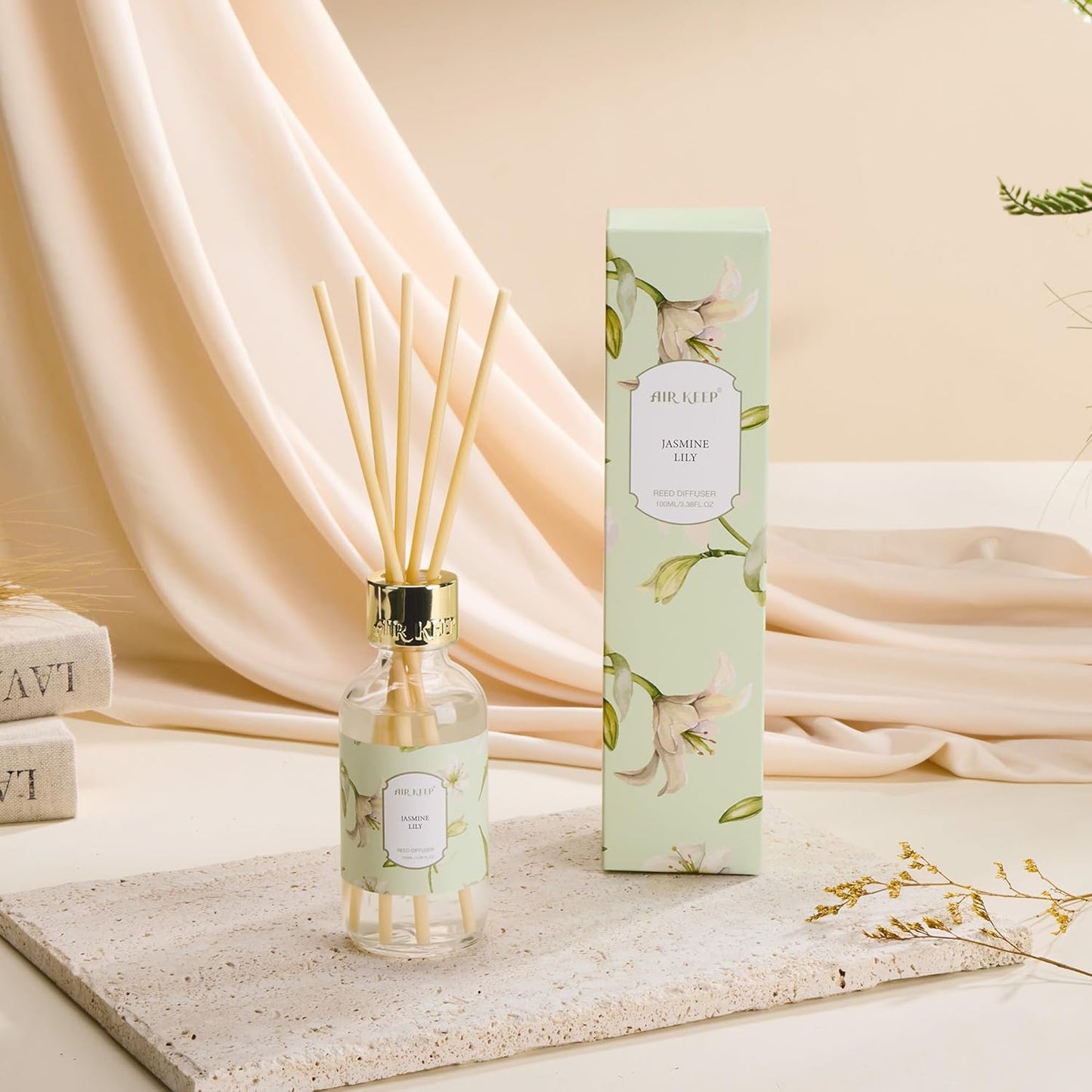 Airkeep Reed Diffuser Oil Set with Reed Sticks,Vanilla Aromatherapy Oil Scent Diffuser for Home Office Bathroom Decoration Perfume and Gifts 3.38 oz/100ml