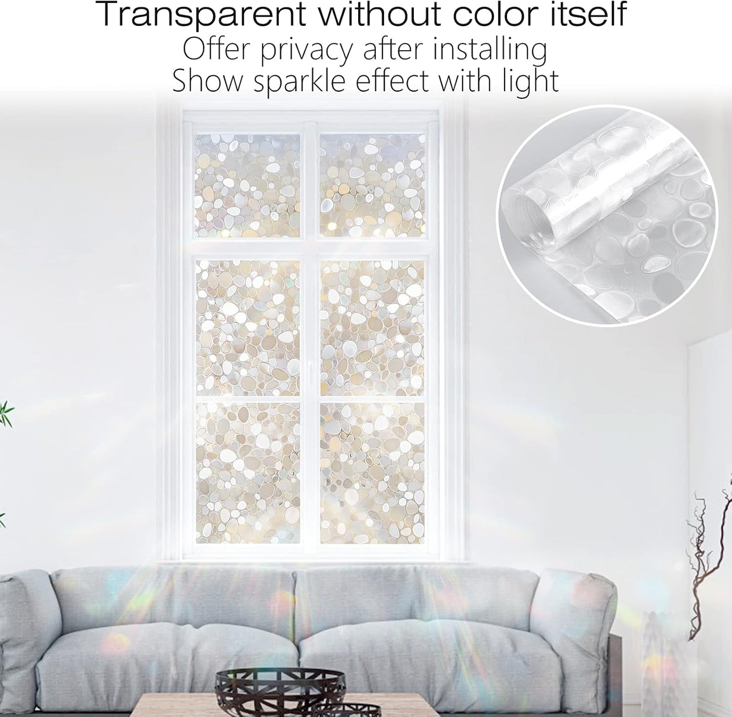 rabbitgoo Window Privacy Film, Frosted Glass Window Clings, Static Cling UV Heat Blocking Door Stickers for Home Bathroom, Removable Indoor Decal Coverings Day and Night, Pure, 17.5 x 78.7 Inches