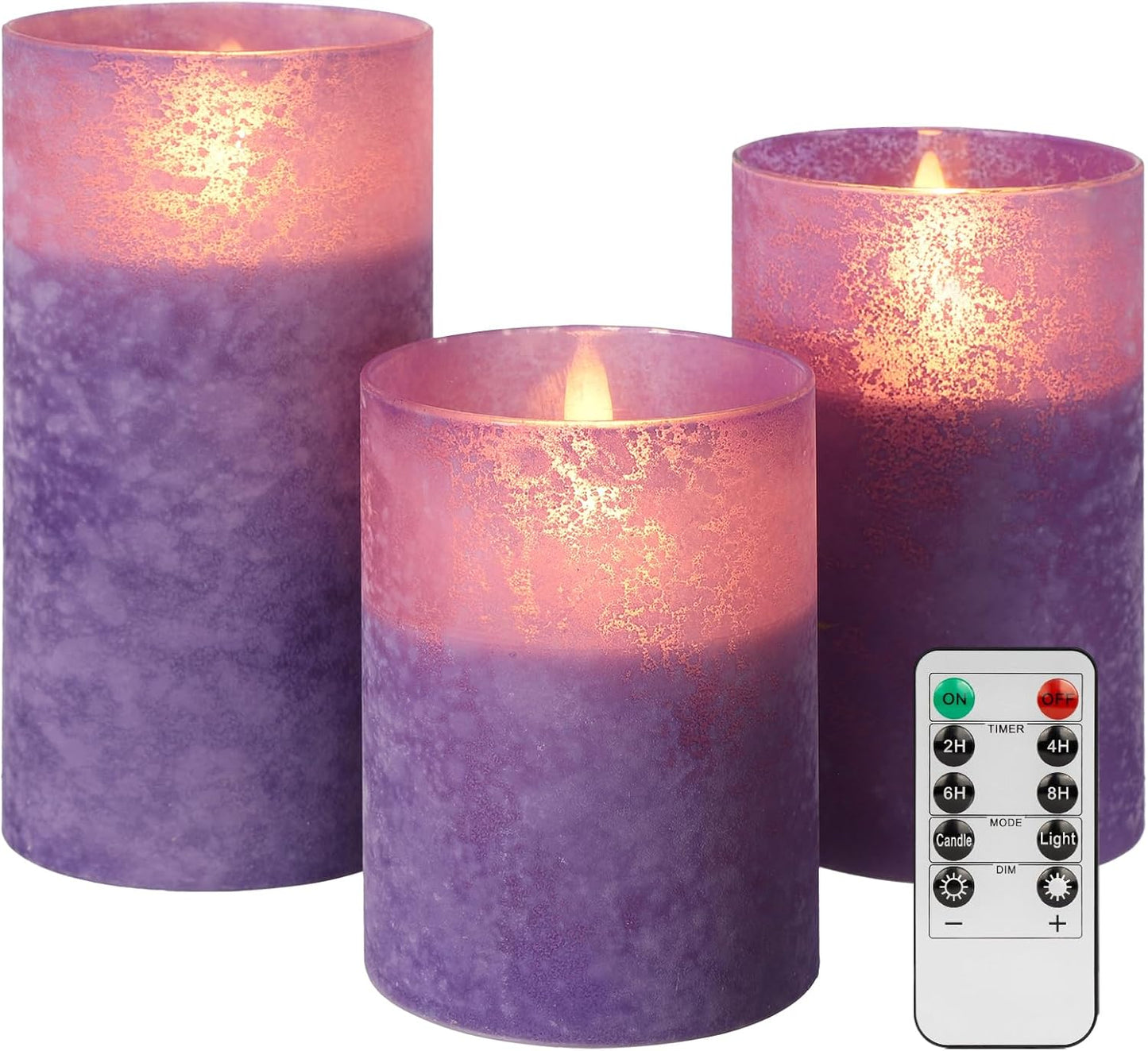 Blue Flameless Candles with Remote, Real Wax Glass Battery Operated Candles with Timer, LED Pillar Candle for Bedroom Home Wedding Birthday Party Fall Halloween Christmas Decorations, Set of 3
