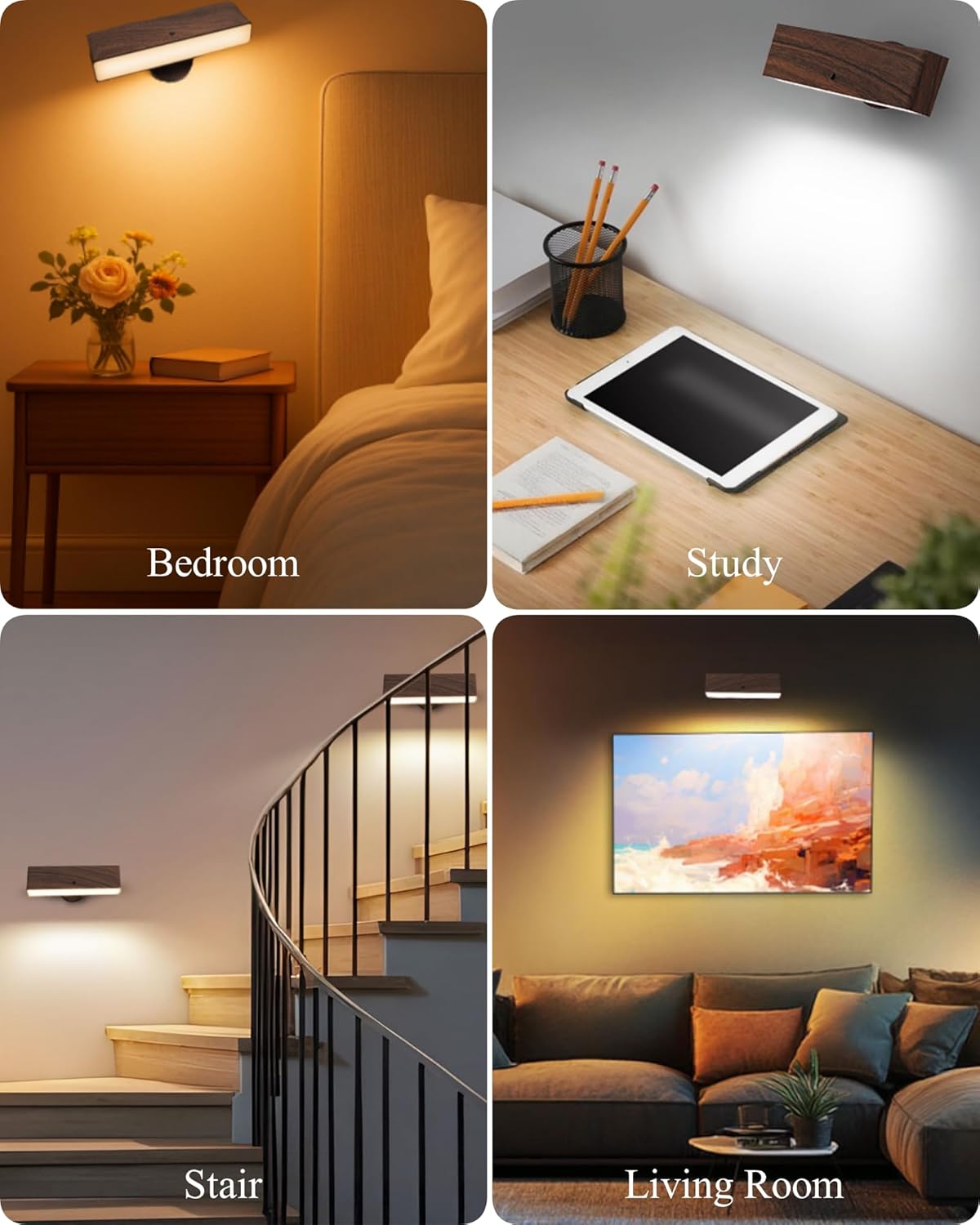 iThird Rechargeable Battery Operated Wall Sconce Set of 2: Wireless Black Wall Lights Battery Powered Magnetic 360° Rotation Cordless Scone Adhesive LED Wall Mount Lamp for Bedroom Reading Picture RV