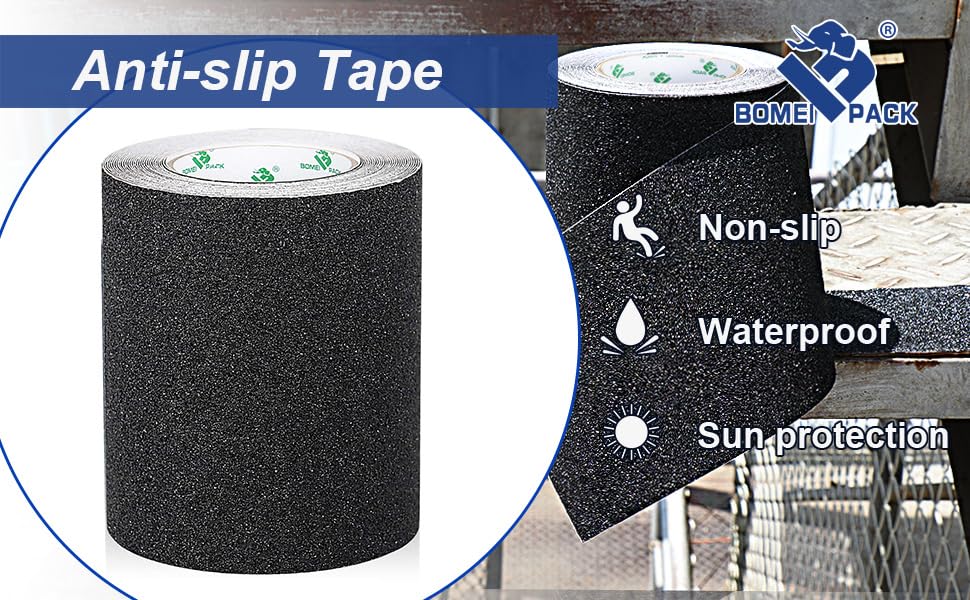 BOMEI PACK Black Anti Slip Tape, 4 Inch x 33 Foot Non-Slip Traction Grip Tape for Stairs, Waterproof Stair Treads Grip Non Slip, Non Skid Tape for Steps, Outdoor Black Grip Tape