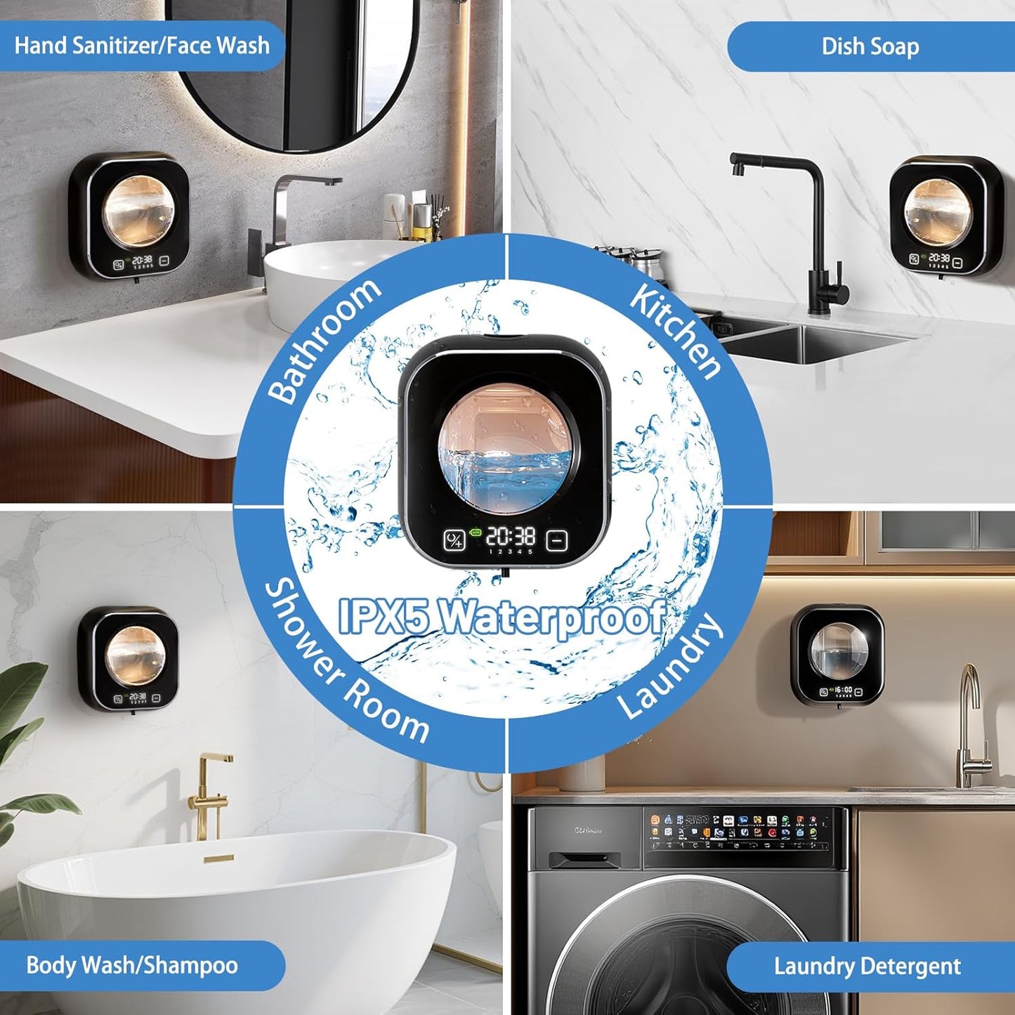 Automatic Soap Dispenser, 320ML Touchless Smart Hand Soap Dispenser, 3 Adjustable Soap Levels, Rechargeable Wall Mounted Electric Foam Soap Dispenser for Bathroom Kitchen Office (White - T1)