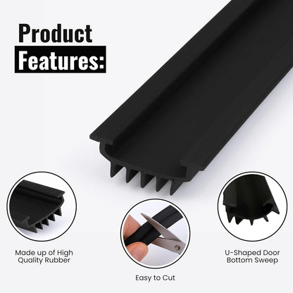 CBW KC Hardware U Shaped Rubber Door Bottom Sweep| Weather Stripping Door Seal Bottom for Front Door Bottom| Under Door Seal for Exterior Doors| Black- 48 Inch