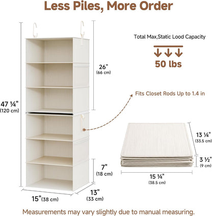 StorageWorks 6-Shelf Closet Organizers, Two 3-Shelf Separable Hanging Shelves for Closet, 12 1⁄2" D x 12 1⁄2" W x 47 ¼" H, Mixing of Beige, White & Ivory