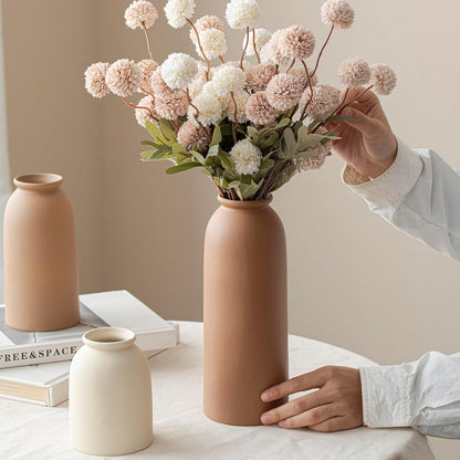 Ceramic Vase Set-3, Small Flower Vases for Decor, Modern Boho Farmhouse Style, Decorative Vases for Pampas Grass & Dried Flowers, Distressed Finish (Beige)