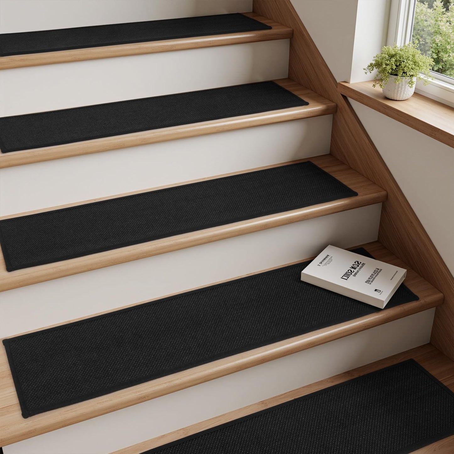 PADOOR Stair-Treads Non Slip 15PCS, Stair Treads for Wooden Steps Rubber Backing Indoor, Stair Carpet Residue Free, Stair Runner Durable Stair Rug for Kids and Dogs 8"x30" Beige