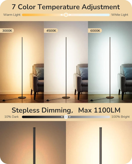 EDISHINE LED Corner Floor Lamp, Set of 2 Minimalist Dimmable Light with Remote, 57.5" Tall Standing Lamp for Living Room, Bedroom, Home Office, 7 Color Temperature 2700-6000K (Gold)
