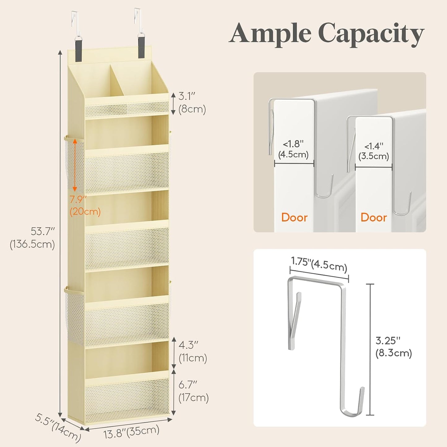 Lifewit 4 Tier Over the Door Diaper Organizer for Nursery, Large Heavy Duty Hanging Storage with 4 Mesh Side Pockets, Sturdy Back of Door Shelf for Baby Stuff Toy in Pantry, Laundry, Bathroom, Gray