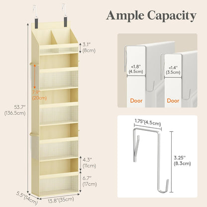 Lifewit 4 Tier Over the Door Diaper Organizer for Nursery, Large Heavy Duty Hanging Storage with 4 Mesh Side Pockets, Sturdy Back of Door Shelf for Baby Stuff Toy in Pantry, Laundry, Bathroom, Gray