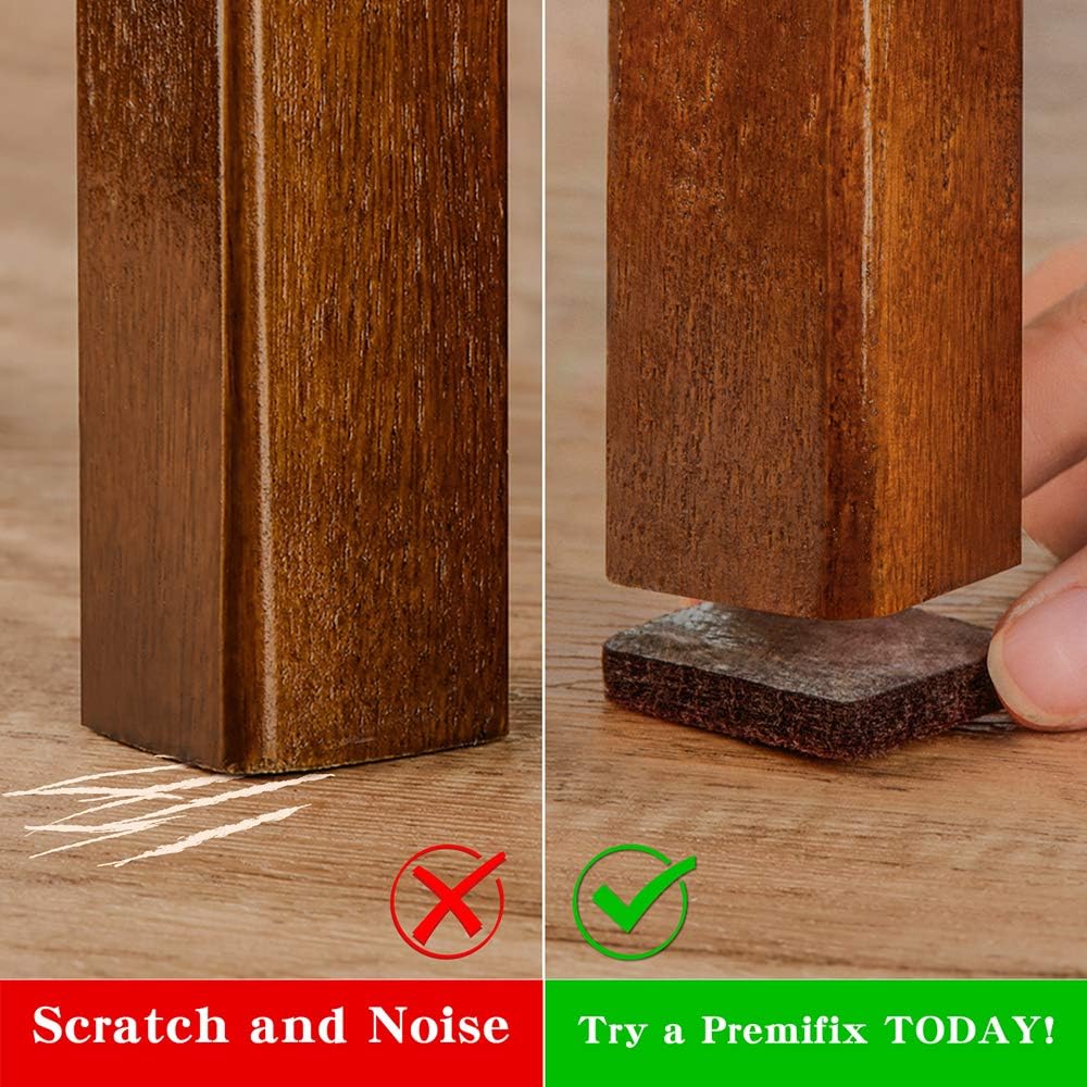 Square Felt Pads for Chair Legs, Square Felt Furniture Pads 1 inch 48 Pieces Pack Brown, Furniture Pads for Hardwood Floor 5mm Thick