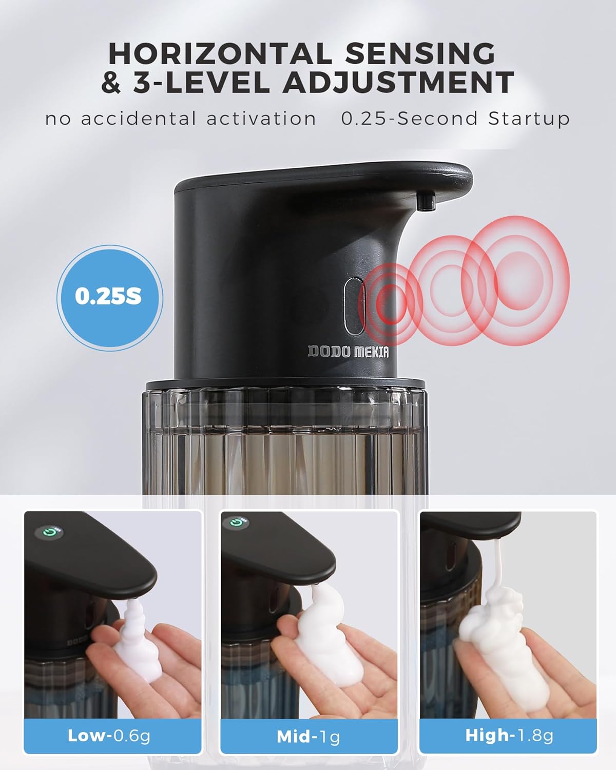 Automatic Foaming Soap Dispenser Touchless, 3 Adjustable Liquid Levels, 10oz/300ml Rechargeable, IPX7 Waterproof for Bathroom, Kitchen, Black