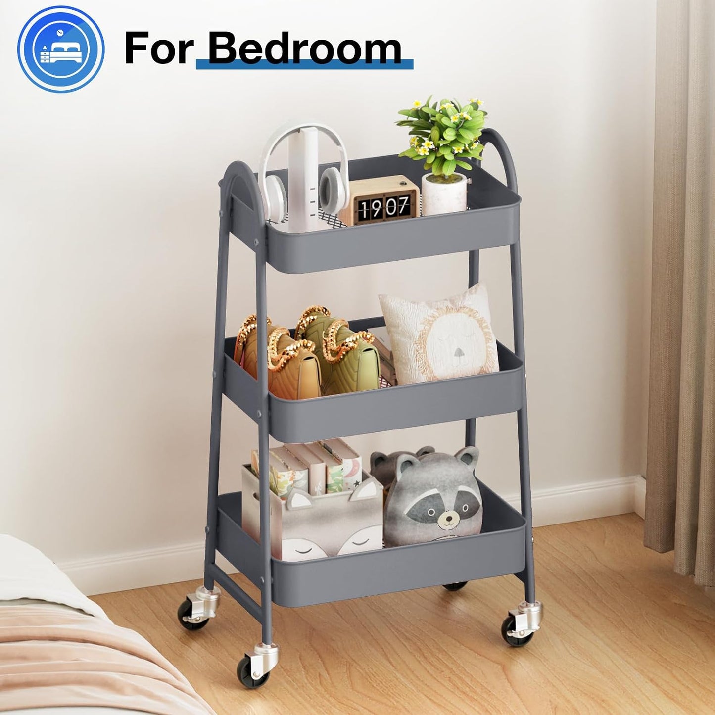 OLIXIS Metal 4 Tiers Utility Rolling Cart, Mobile Storage Shelf with Lockable Caster Wheels, Organization for Livingroom, Bathroom, Kitchen, & Narrow Places, 4-Tier Green