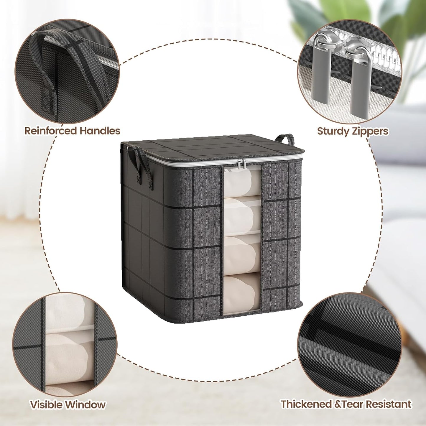 3 Pack 100 L Black Clothes Storage Bags, Collapsible Closet Organizers | Tear-Resistant, Large Storage Bins with Reinforced Handles, Heavy-Duty Storage Totes for Clothes Comforter Blanket Pillow