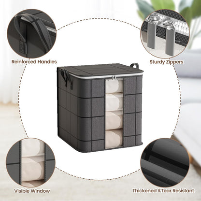 3 Pack 100 L Black Clothes Storage Bags, Collapsible Closet Organizers | Tear-Resistant, Large Storage Bins with Reinforced Handles, Heavy-Duty Storage Totes for Clothes Comforter Blanket Pillow
