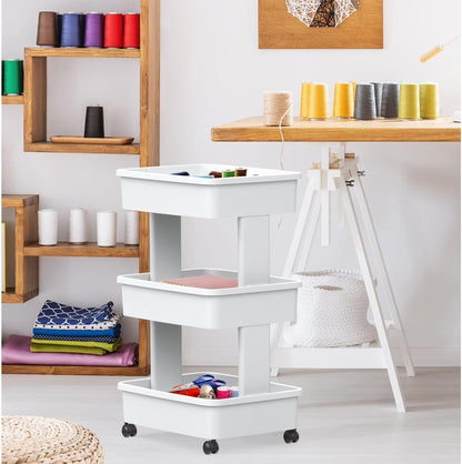 3-Tier Plastic Rolling Laundry Cart, Arctic White, Slim Slide Out Utility Storage Trolley with Lockable Wheels, Space Saving Organizer for Laundry Room, Bathroom, Narrow Gap, Bedroom