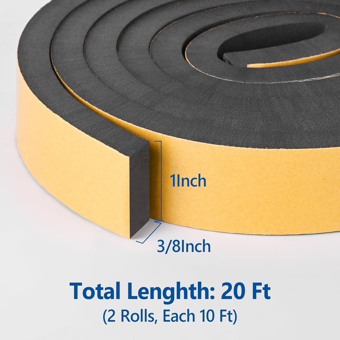 Kikerike Self Adhesive Foam Tape Weatherstrip 1/2In x 1/4In x 16.5Ft High Density Foam Insulation Strips Seal Weather Stripping with Strong Adhesive for Door and Window Sound Isolation Soundproofing