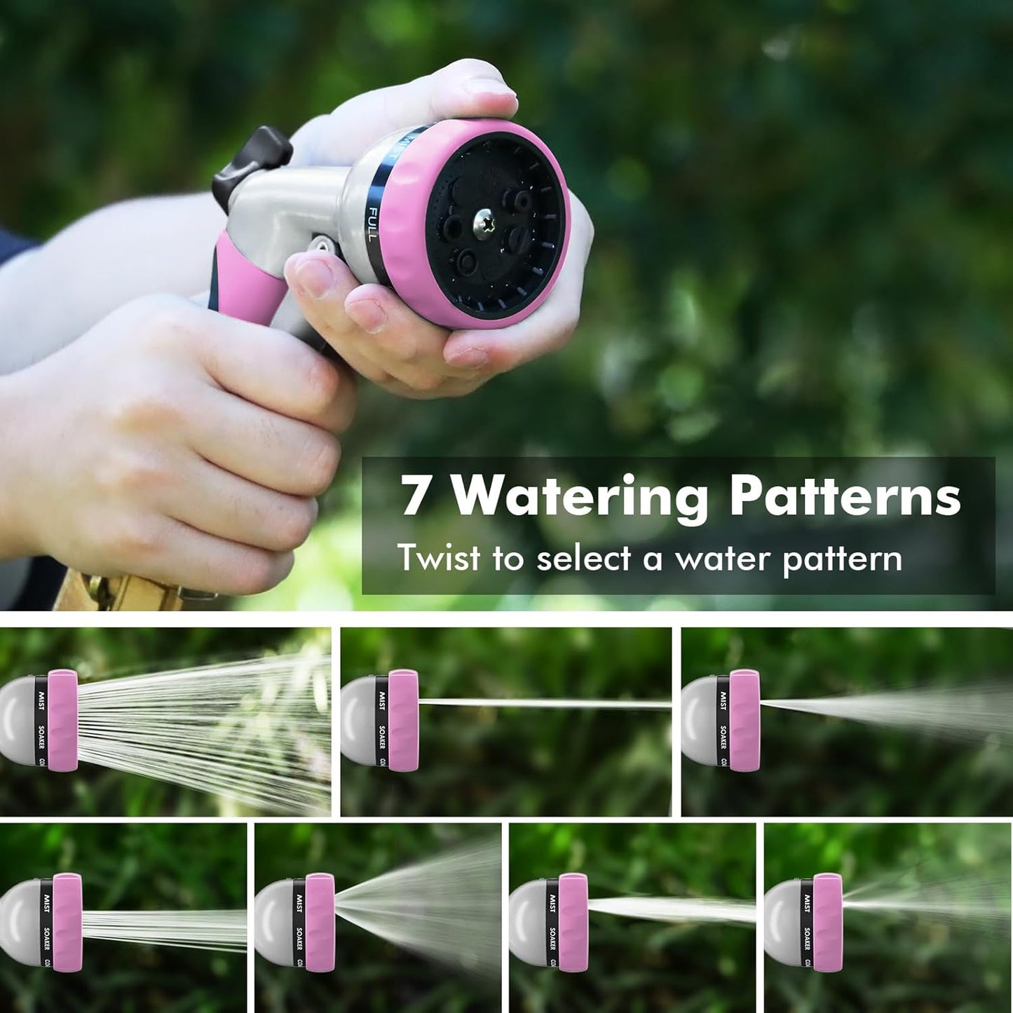 RESTMO Garden Hose Nozzle, Heavy Duty Metal Water Hose Nozzle with 7 Adjustable Spray Patterns, High Pressure Hand Sprayer with Flow Control for Watering Plants & Lawns, Washing Cars & Pets