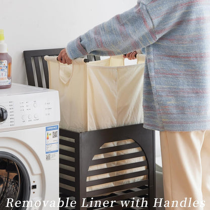 Laundry Hamper with Lid,Bamboo Large Waterproof Clothes Laundry Basket,Removable Washing Bags with Handles,clothes basket (Natural)