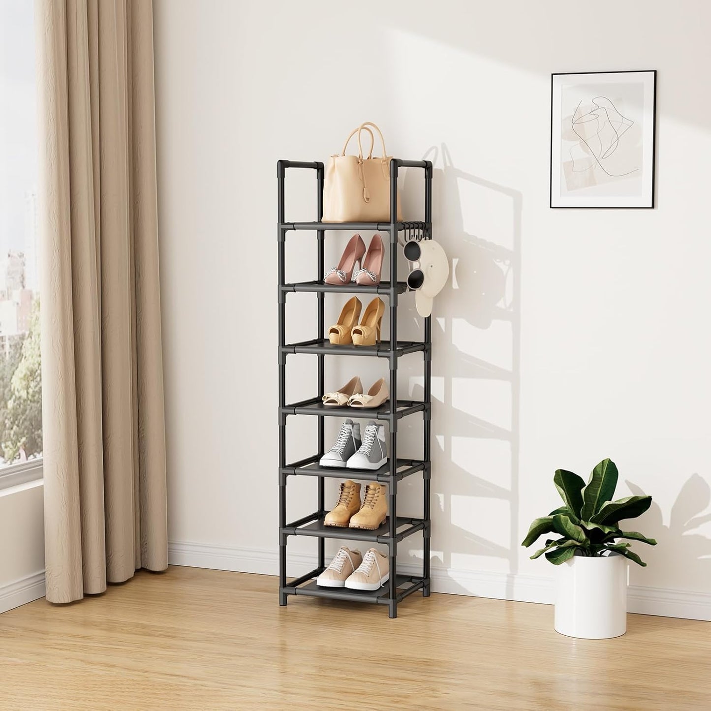 LANTEFUL Tall Narrow Shoe Rack for Entryway, 10-Tier Sturdy Metal Shoe Shelf Storage 10-15 Pairs of Shoes and Boots, Space Saving Corner Shoe Rack Organizer for Closet,Doorway,Garage,Living Room