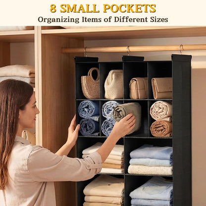 Ofiray-home 6 Tier Hanging Closet Organizer, 16 Compartments Sweater Organizer for Closet with 3 Sturdy Hooks, Closet Organizers and Storage, Wardrobe, Rv, Garment Rack, Grey