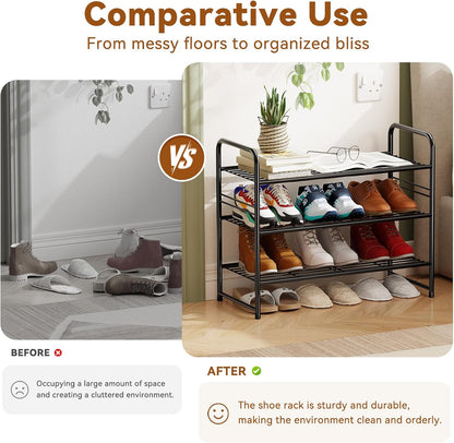 Simple Shoe Rack 2 Tier 27 Inch Wide, Heavy Duty Metal Closet Shoe Organizer Shelf for Entryway, Front Door, Black