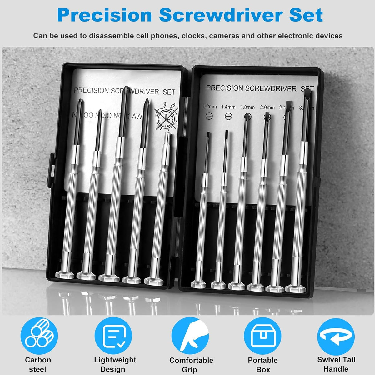 11 Pcs Small Precision Screwdriver Set, Tiny Screwdriver Set, Mini Screw Driver Kit with Slotted and Phillips Heads, Ideal for Watch, Eyeglasses, Toys, Electronics, Computer Repair