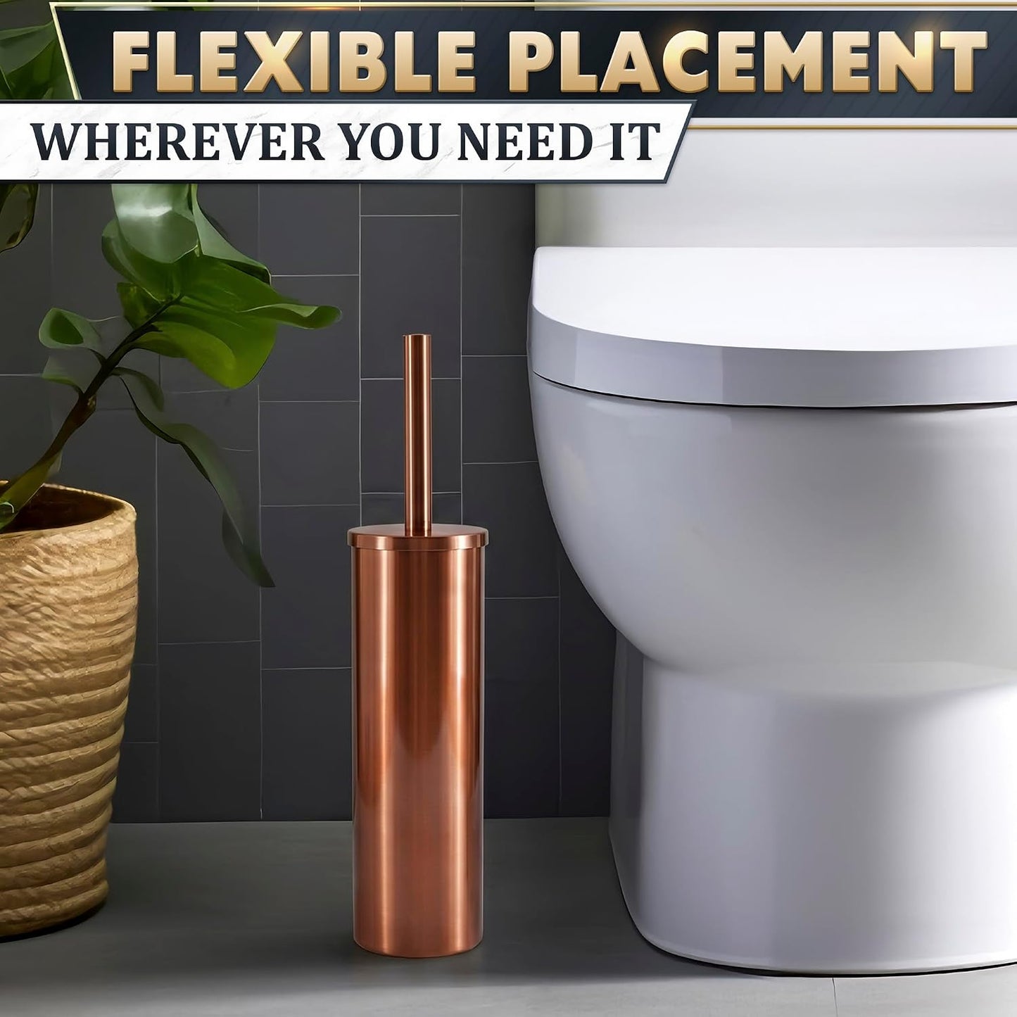 Black Toilet Brush and Holder Set - Slim Matte Design that Fits Anywhere - Stainless Steel Toilet Bowl Brush and Holder with 2 Rounded Corners, Replaceable Head, Removable Inner Bowl & Splash Guard