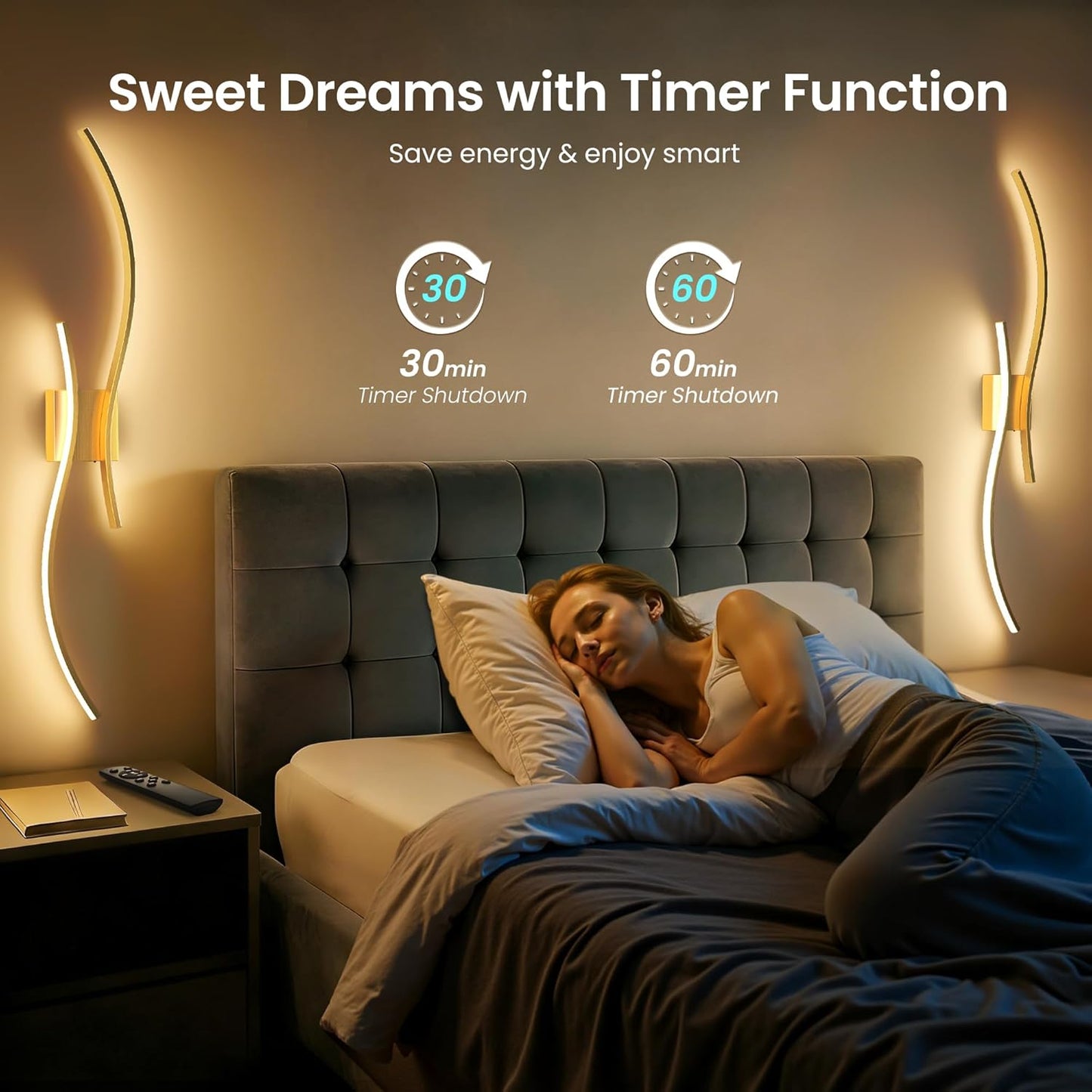 Battery Operated Wall Sconces Set of Two, 10000mAh Rechargeable Modern Wall Lights with Remote Control, Dimmable Gold LED Cordless Lighting for Living Room, Bedroom, Hallway, 39.4 Inch, 3CCT