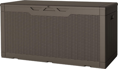 JUMMICO 31 Gallon Resin Deck Box Waterproof Indoor Outdoor Storage Boxes for Patio Furniture Cushions and Garden Tools (Brown)