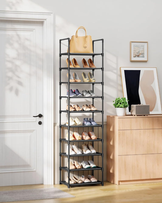 Kitsure Shoe Rack - 10-Tier Shoe Organizer with Detachable Fabric Shelves & Metal Frame, Tall Shoe Rack for Closet, Entryway, Living Room, 16.9" Wide - 10 Tier, Black