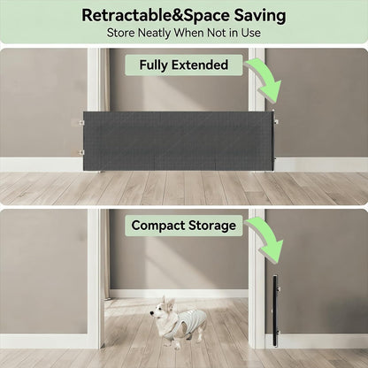15" Step Over Retractable Dog Gate, No-Drill Pet Barrier for Doorways & Stairs, Easy Human Access & Pet Containment, Adjustable Small Dog Gate for Indoor Use