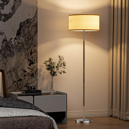 Karjoefar 2-Light Floor Lamp, Mid Century Floor Lamp with White Fabric Shade, Standing Lamp Tall Lamp for Living Room Bedroom, 3 Color Temperatures 9W Bulb Include